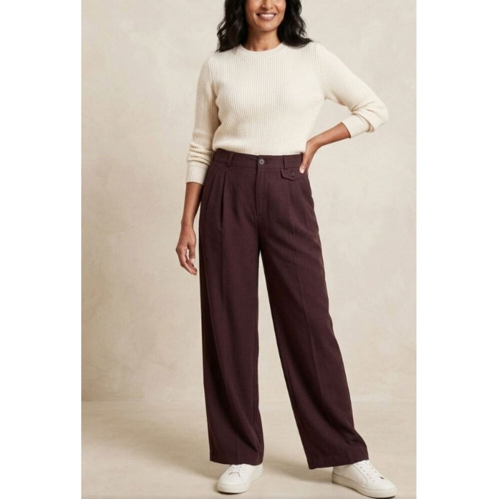 A New Day Womens Wide Leg High Rise Relaxed Trousers Brown Burgundy Sz 16